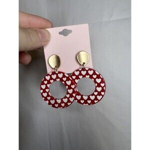Heart Red/White/Gold Dangle Earrings NWT